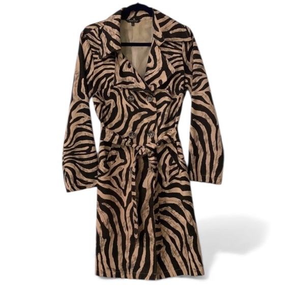 Samuel Dong Zebra Print Belted Trench Coat Medium